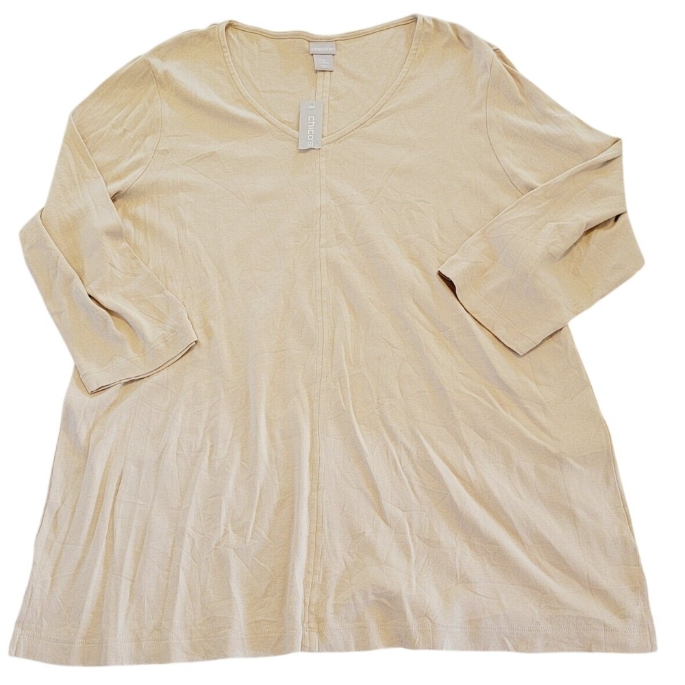 Chico's 3 Women's Top Scoop Neck 3/4 Sleeve Tan Soft Cozy Size XL NWT